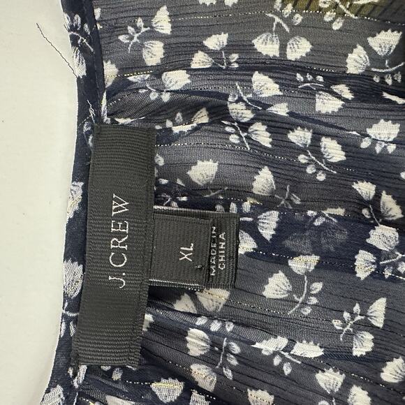 J Crew Blouse Womens Blue Metallic Floral Puff Sleeve Office Career Lined Top - Picture 7 of 11